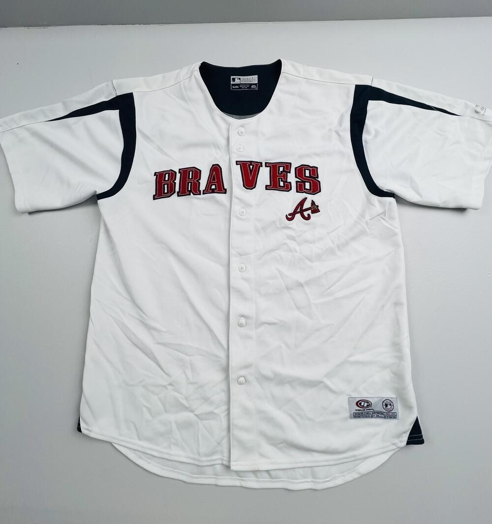 Atlanta Braves Baseball Jersey Mens XL White MLB Baseball Button Front True Fan